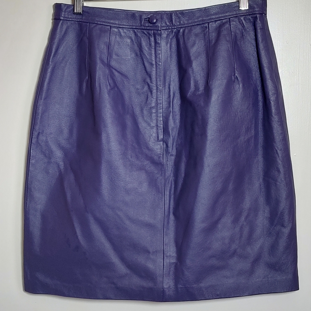 Vintage Tower Hill Women's Purple Leather Jacket Skirt Suit - Picture 10 of 11